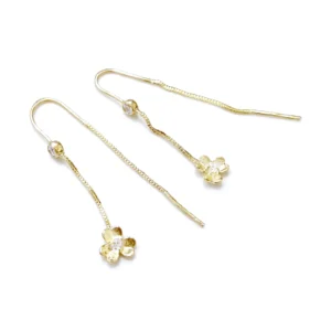 Gold Plated Blossom Threader Earrings, earring in 925 sterling silver